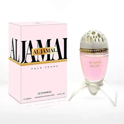 Al Jamal Pour Femme Eau de Parfum 100ml by Le Chameau featuring the elegant perfume bottle and luxury gift box for women.