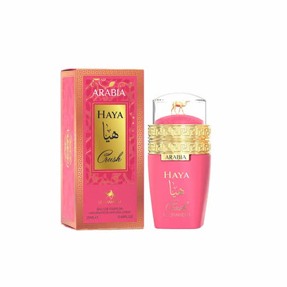 Arabia Haya Crush Eau de Parfum 100ml by Emper featuring the luxury perfume bottle and elegant gift box for women.